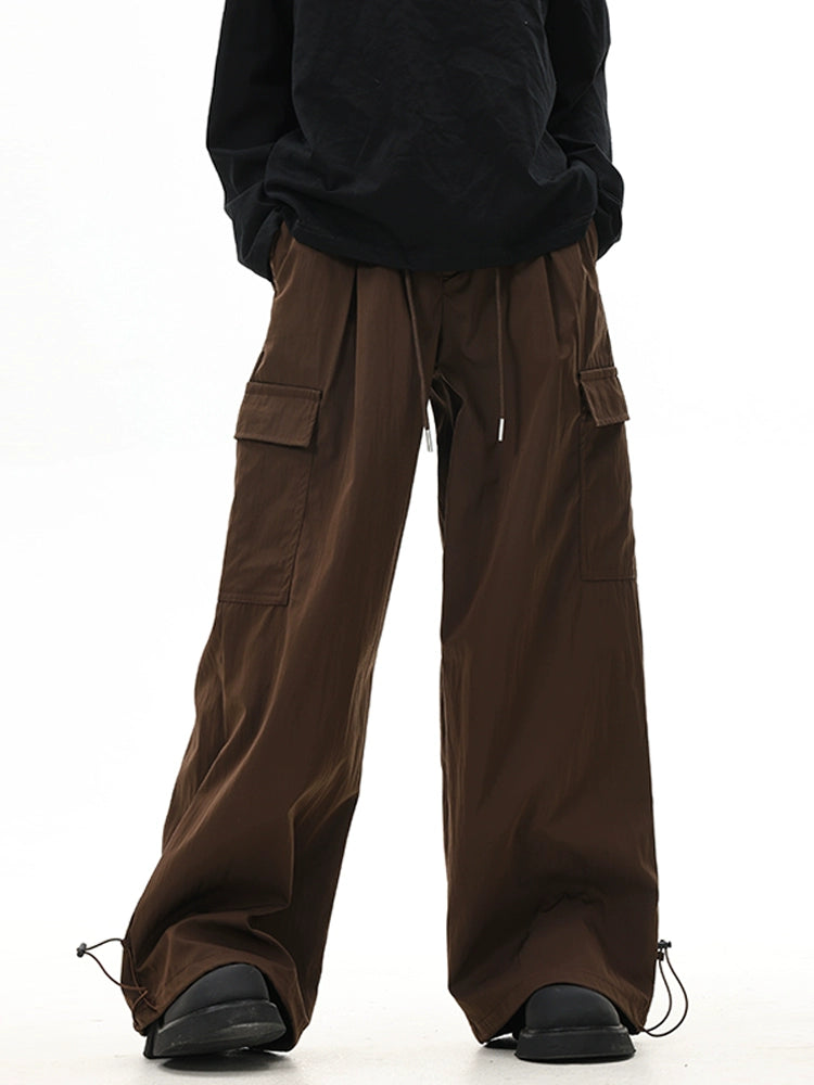 Maillard Retro Brown Multi-Pocket Cargo Pants Men's Loose Trendy American Hiphop Wide Leg Hip Hop Straight-Leg Trousers