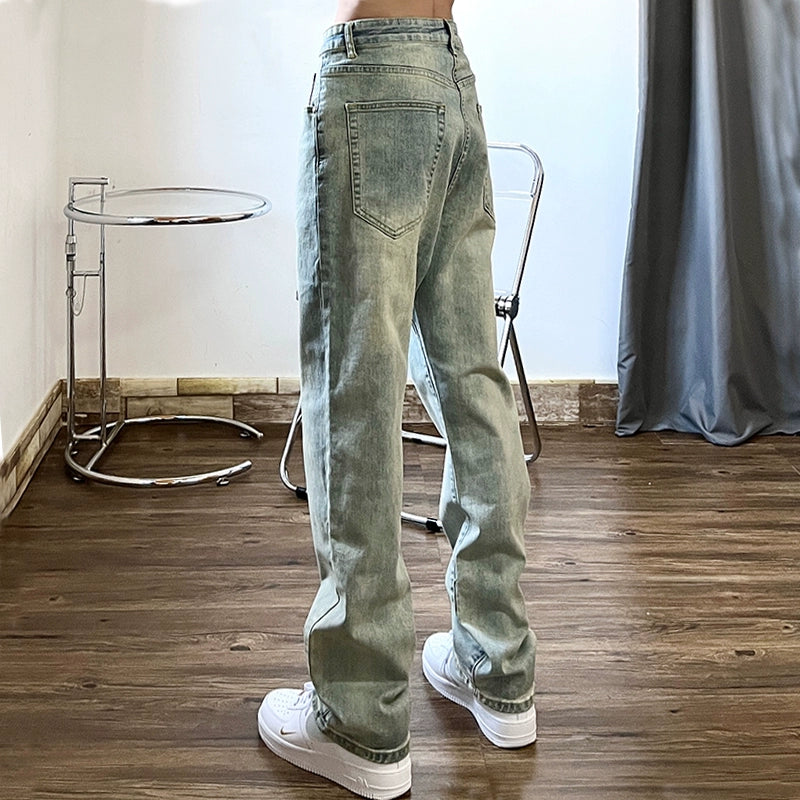 American Street Retro Yellow Mud Dyed Washed Worn Jeans Casual Straight Draping High Street Hip Hop Men's Ins Fashion
