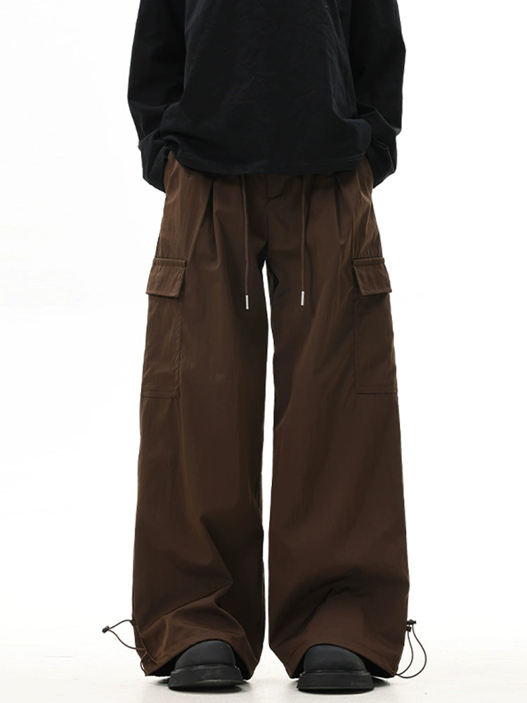 Maillard Retro Brown Multi-Pocket Cargo Pants Men's Loose Trendy American Hiphop Wide Leg Hip Hop Straight-Leg Trousers