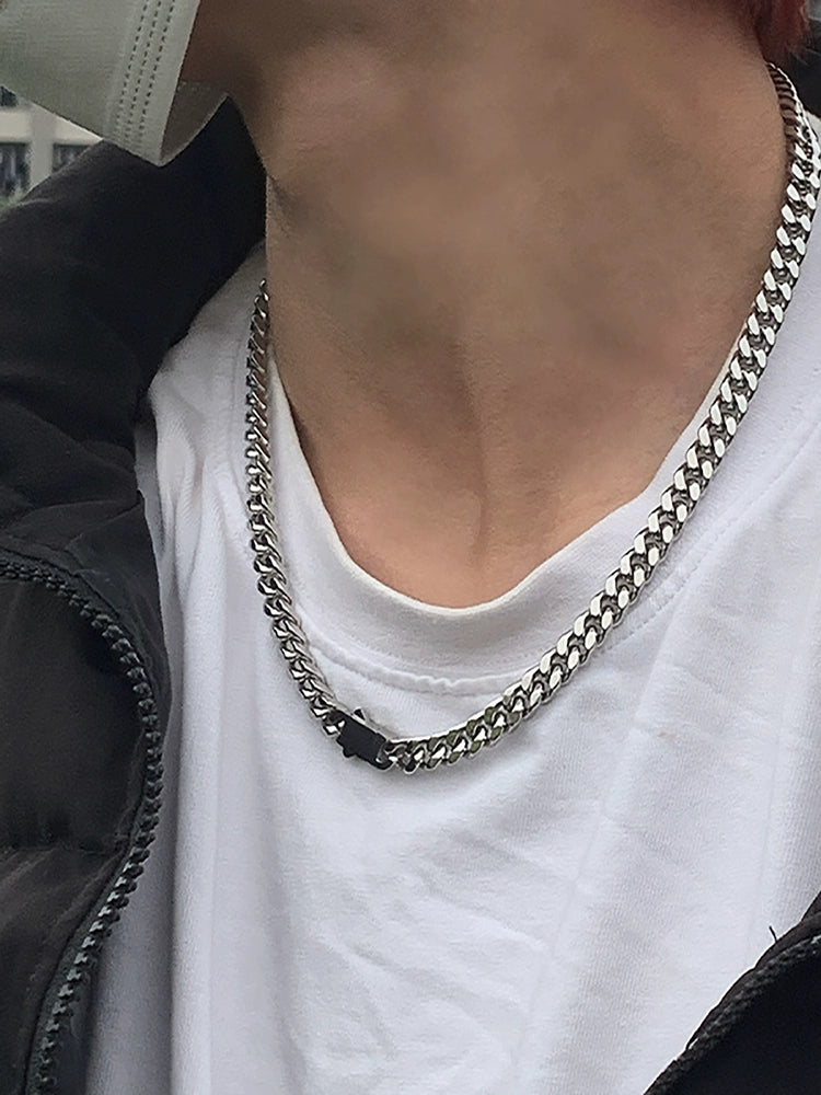 [Same Style with Wang Heyi] Cooraree Encrypted Four-Sided Grinding Cuban Necklace Boys Trend Hip Hop Titanium Steel Necklace