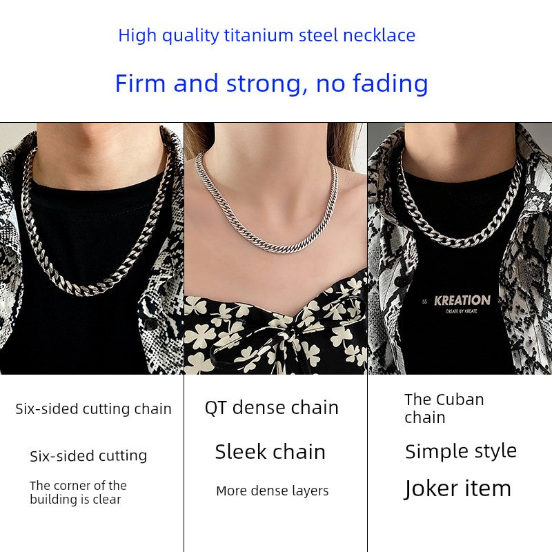 Basic Style Titanium Steel Simple Cuba Couple Trendy Cool Necklace